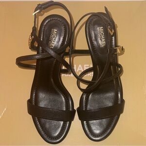 Michael Kors Veronica Leather Strappy Heels with Gold Accents